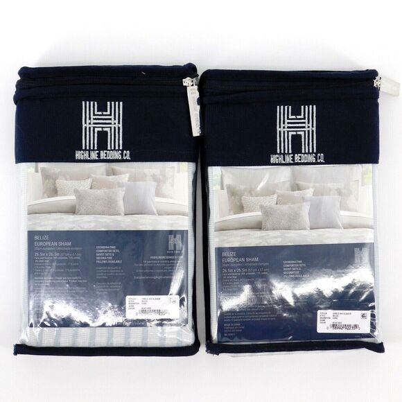 Highline Bedding Co Belize Blue Haze Stripe Euro Sham Set Of Two - Picture 3 of 4